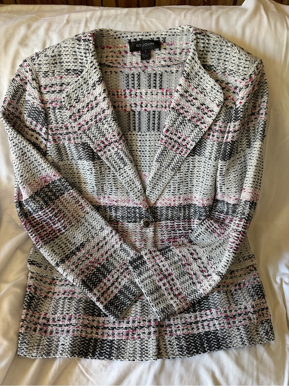 St. John Black, White & Pink Knit Tweed Blazer